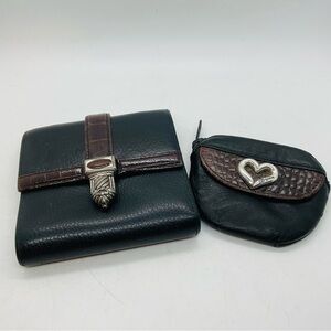 Brighton Leather Black&Brown Crossbody Organizer Wallet (No Strap) + Coin Purse